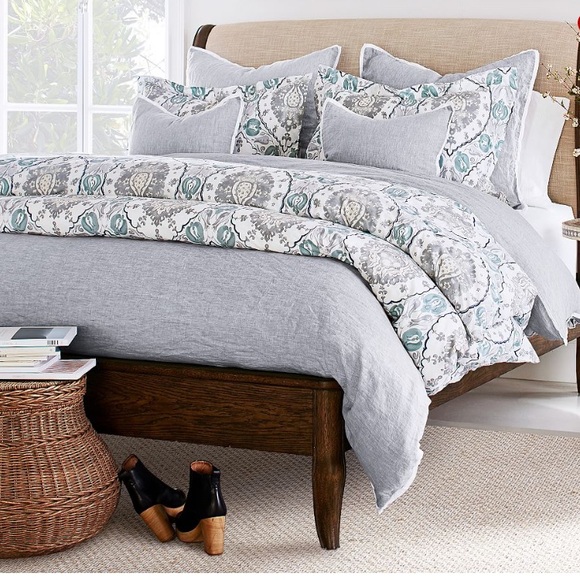 POTTERY BARN BELGIAN FLAX LINEN CONTRAST FLANGE KING DUVET - Picture 4 of 9